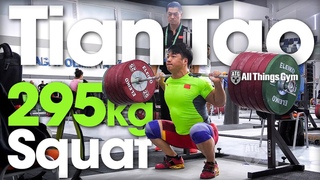 Tian Tao  295kg / 650lbs Squat Session w/ 195kg C&J 2018 World Championships Training Hall 4k