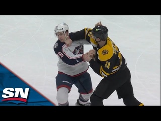 Bruins' Trent Frederic Knocks Down Blue Jackets' Lane Pederson With Just One VICIOUS Hook
