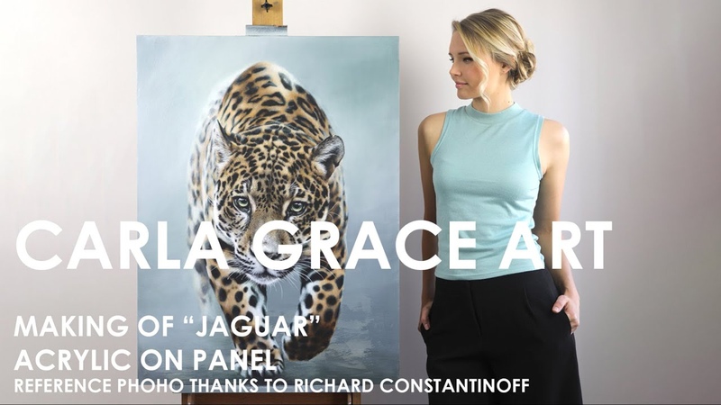 Carla Grace painting realistic jaguar in acrylic on