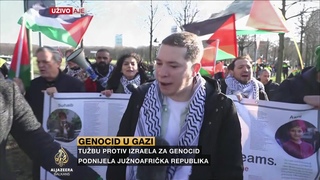 Palestinske pristalice marširaju prema zgradi Međunarodnog suda