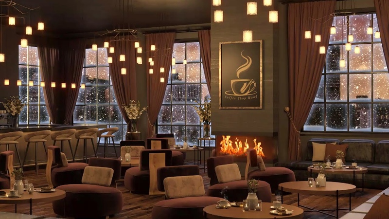 Winter Classy Coffee Shop Ambience with Crackling Fireplace and Chill Jazz Music for Peace of