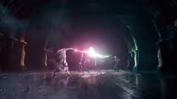 Dumbledore and Voldemort duel in the Ministry of