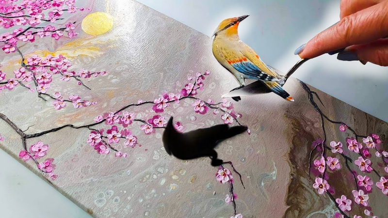 ELEVATE Your Acrylic Pouring Sakura Tree Art + 3 D Elements , AB Creative