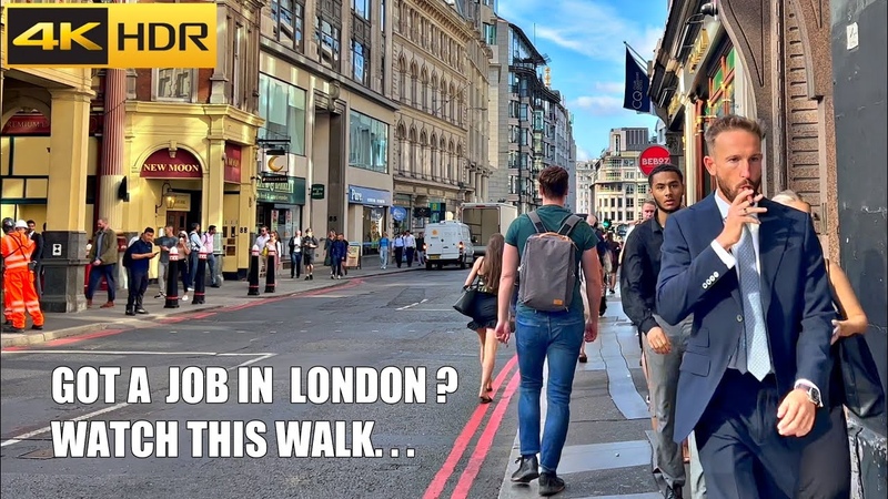 How Londoners go to Work, London Rush Hour Walk, Walking in Londons Financial District 4 K
