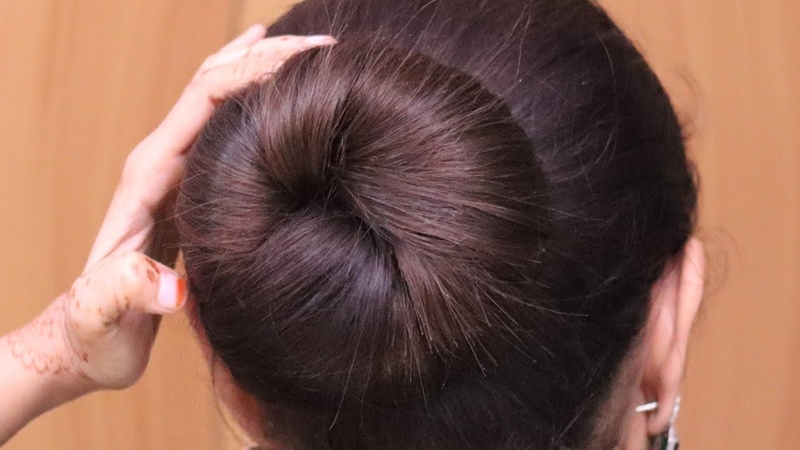Very Beautiful Cute Bun Hairstyle For Wedding By Self, Easy Long Medium Hair Juda Hairstyle