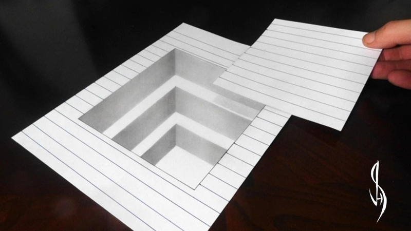 How to Draw a 3 D Cutout Hole in Line Paper Trick