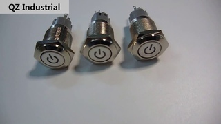16mm illuminated metal reset push button switch with LED power symbol Waterproof 3V 6V 12V 36V 110V