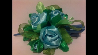 Роза канзаши rose kanzashi мастер класс - заколка -стрела с голубыми розами