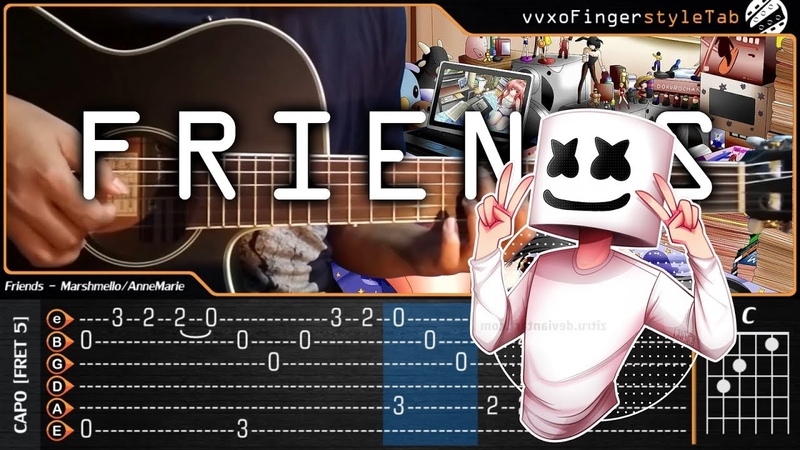 Marshmello Anne Marie FRIENDS Fingerstyle Guitar Cover + TAB Tutorial and