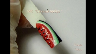 Рисуем сочный арбуз. Дизайн ногтей.