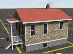 DG reskin House Sears Bungalow red tin roof stone walls 3, windows 2, door 3