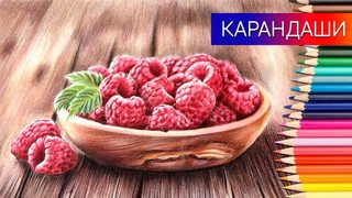Как нарисовать малину  цветными карандашами  Текстура дерева карандашами  Таймлапс