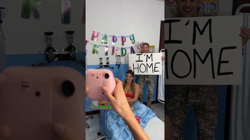 Husband makes it home to surprise wife in the delivery