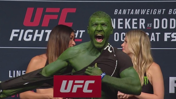 Ion Cutelaba paints himself green for UFC weigh in, rips shirt like The