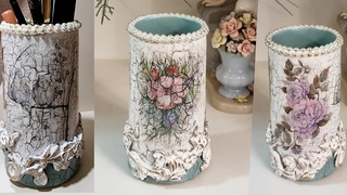 Декор карандашницы. Винтаж. Декупаж. Кракелюр. The decor of the pencil case. .