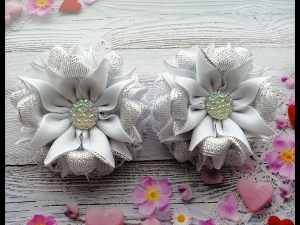 Бантики из лент 4 см. МК Канзаши, Bows from ribbons 4 cm. , Laços de