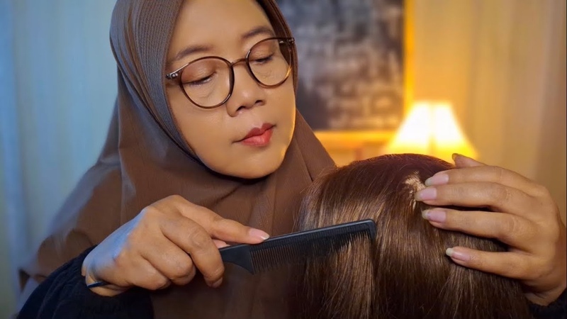 ASMR Bu Guru Bersihkan Rambutmu, Tingly Scalp Scratching, Hair Brushing, Soft