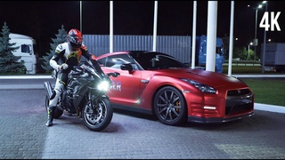 Турбо-байк KAWASAKI H2 VS GT-R 1МВт. Обзор, замеры и заруба.