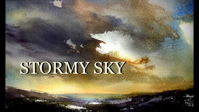 Stormy Sky. Abstract Tonalist Landscape. Watercolour