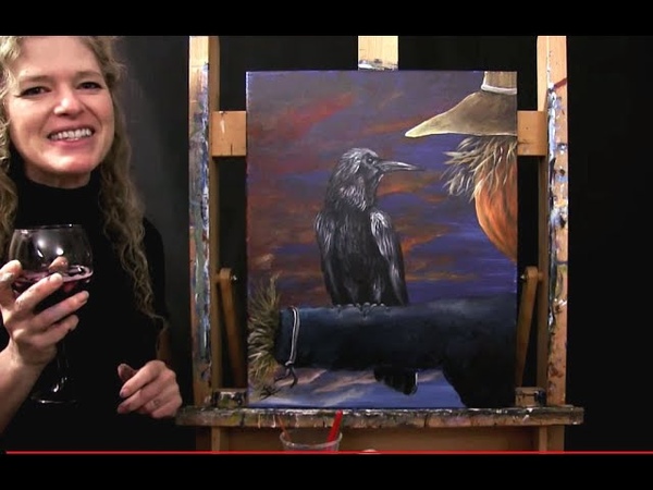 Learn to Paint CROW ON A SCARECROW with Acrylics Paint and Sip at Home Step by Step